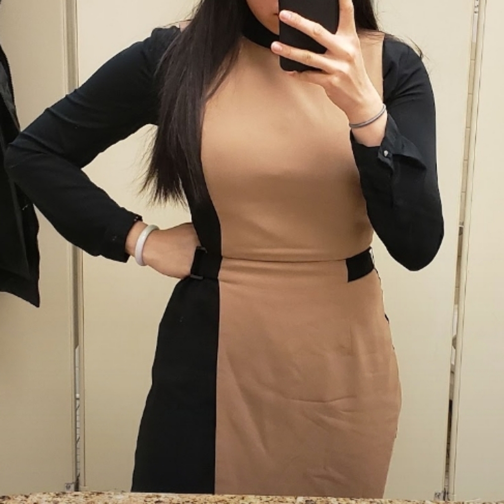 WHBM Sze 8 Buckle colorblock sash tie Sleeveless dress